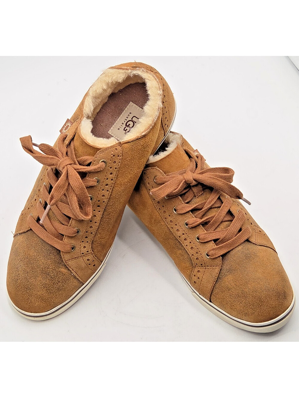 UGG Roxford Discontinued Men's 11.5 Chestnut Suede Sheepskin Lined Shoes